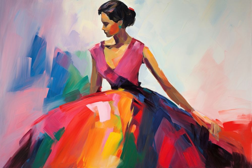 Woman wearing beautiful dress painting art creativity.