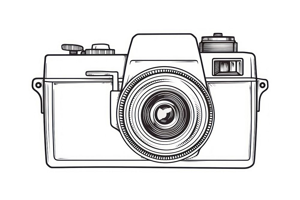 Film camera sketch white background photographing.