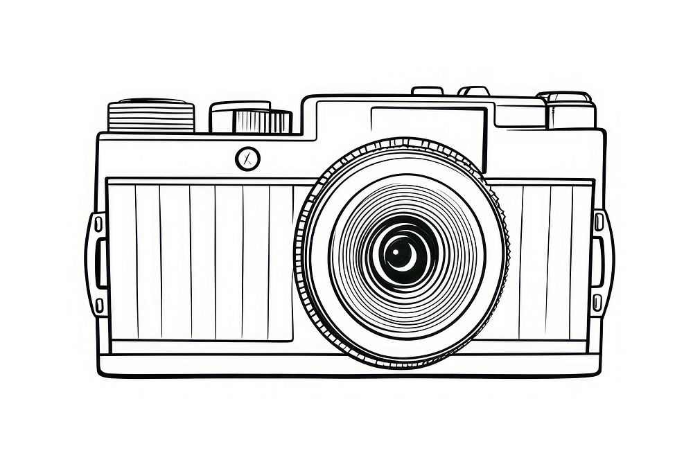 Film camera sketch drawing white background.