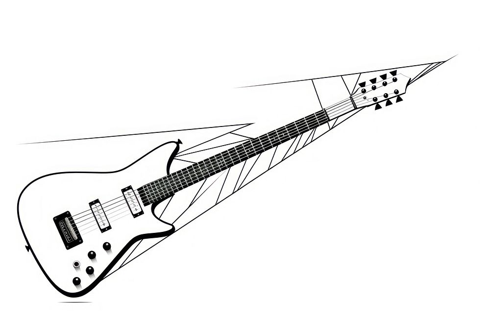 Flying v shape guitar sketch line monochrome.