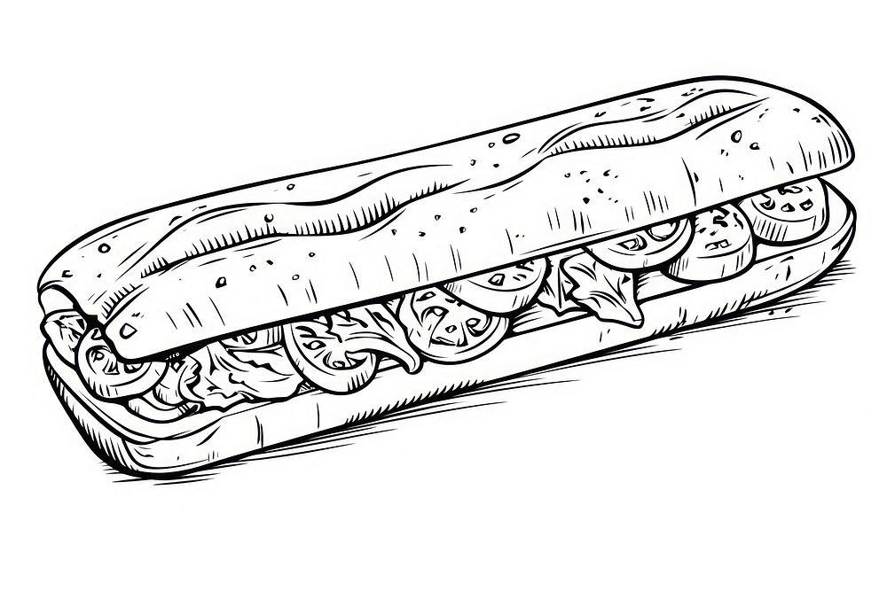 French bread pizza sketch drawing food.