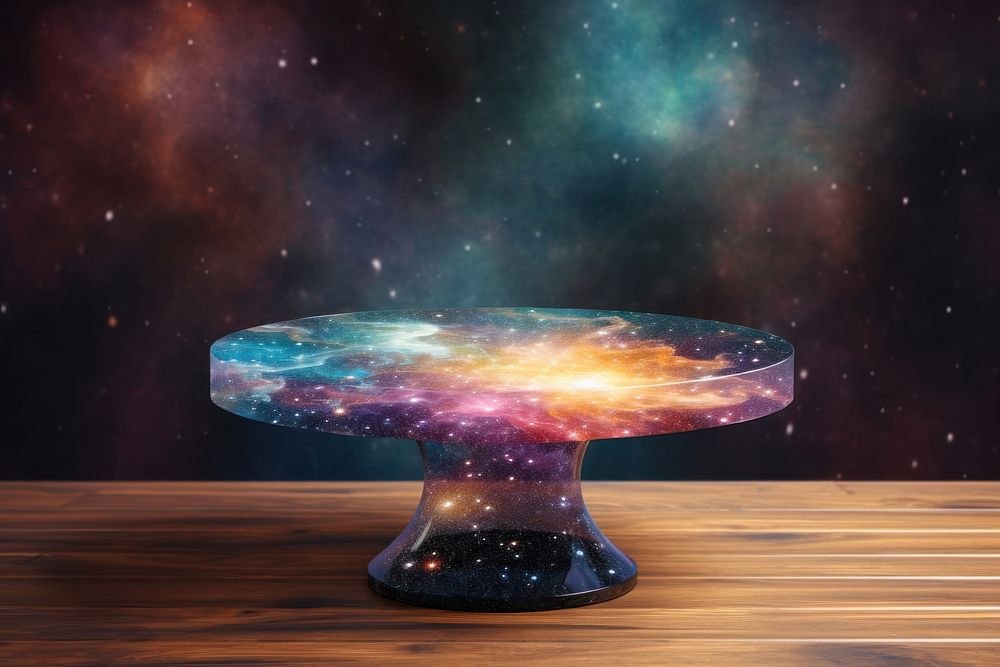 Product display table galaxy illuminated astronomy.