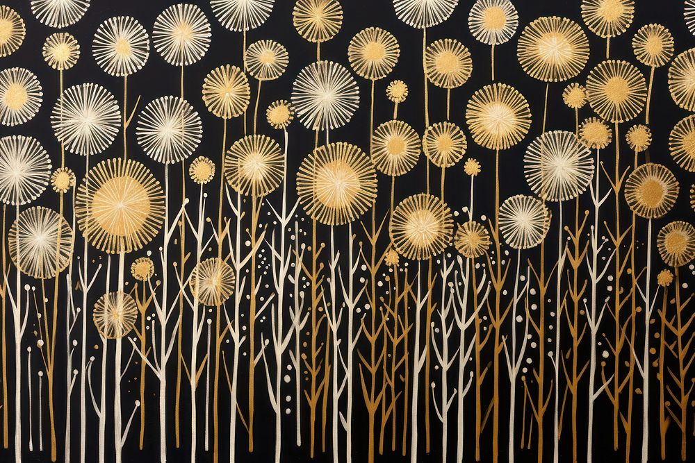 Gold and silver dandelions nature plant art.