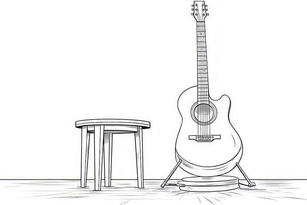 Guitar stand beside speaker sketch furniture drawing.