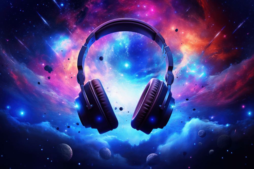 Headphones in space headphones headset galaxy.