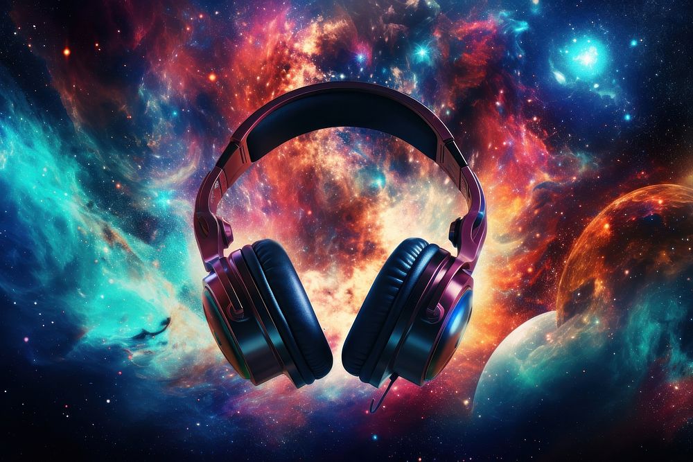 Headphones in space headphones headset galaxy.