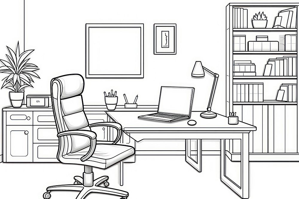 Home office sketch furniture computer.