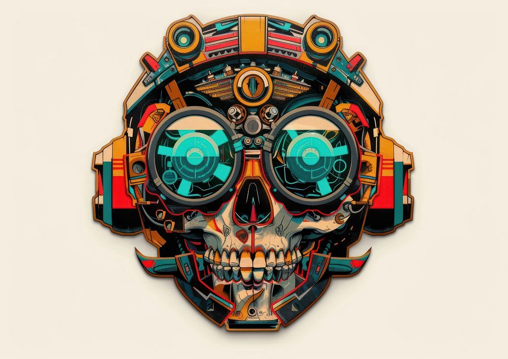 Cyborg sticker skull art accessories technology.