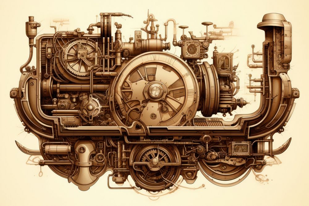 Gadget in a steampunk setting vehicle engine wheel.