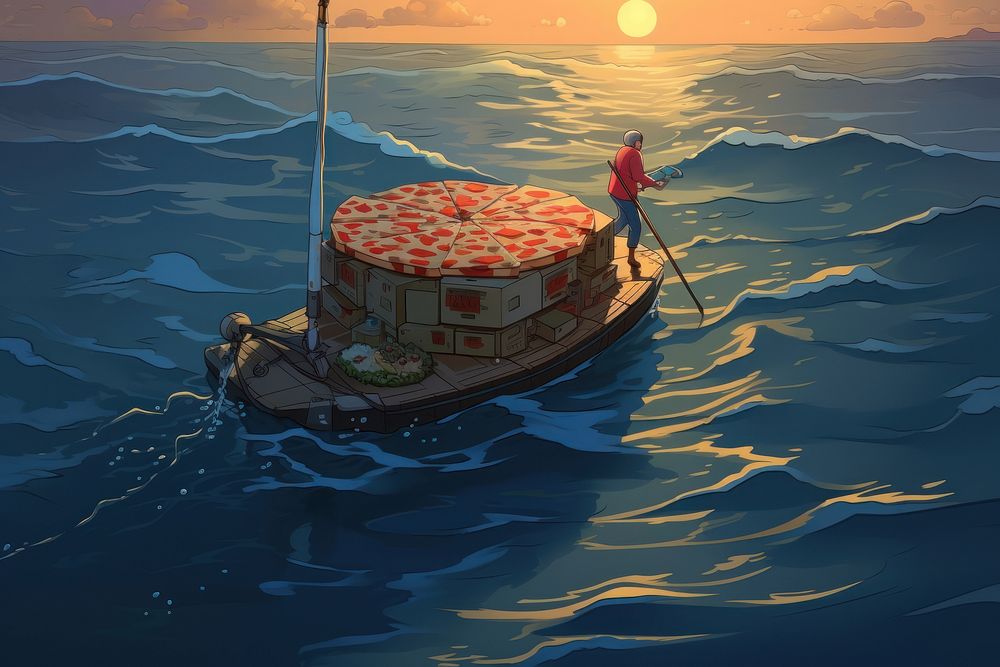Illustration of a pizza ocean outdoors vehicle.