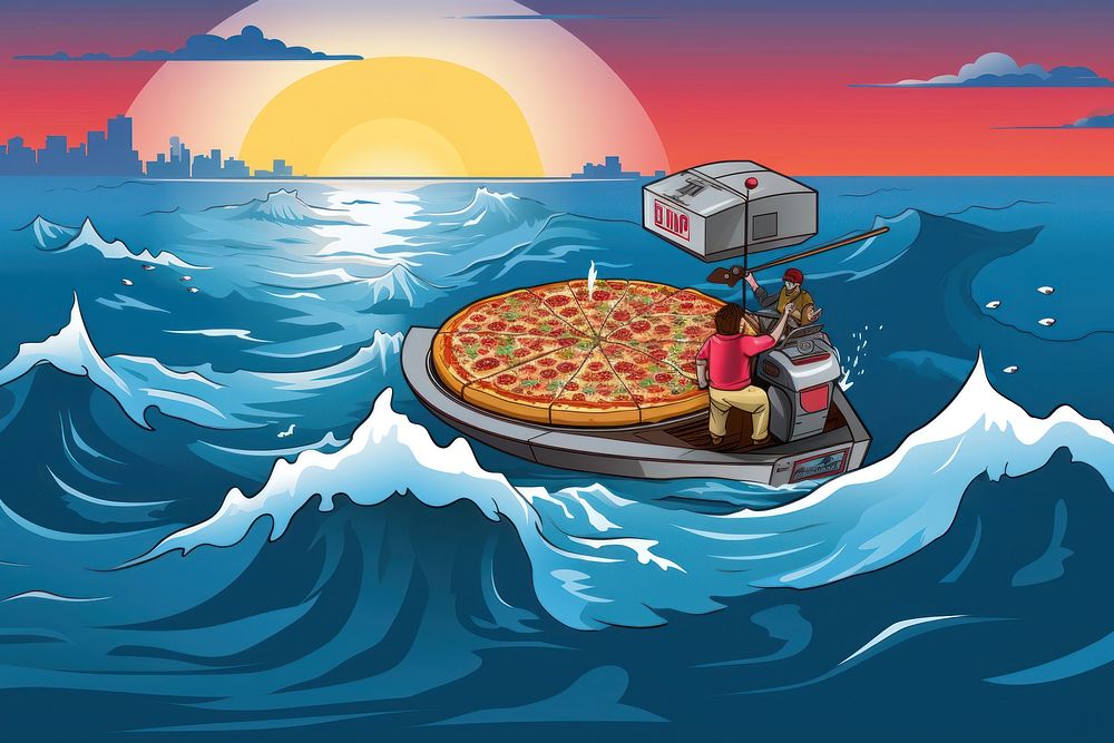 Illustration of a pizza ocean outdoors vehicle.