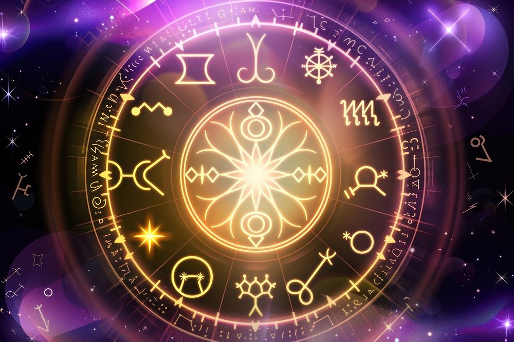 Astrology logo illuminated creativity blackboard.