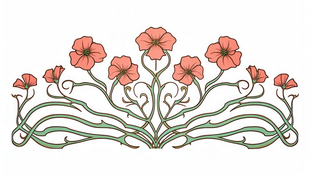 Ornament divider pink poppy art pattern drawing.