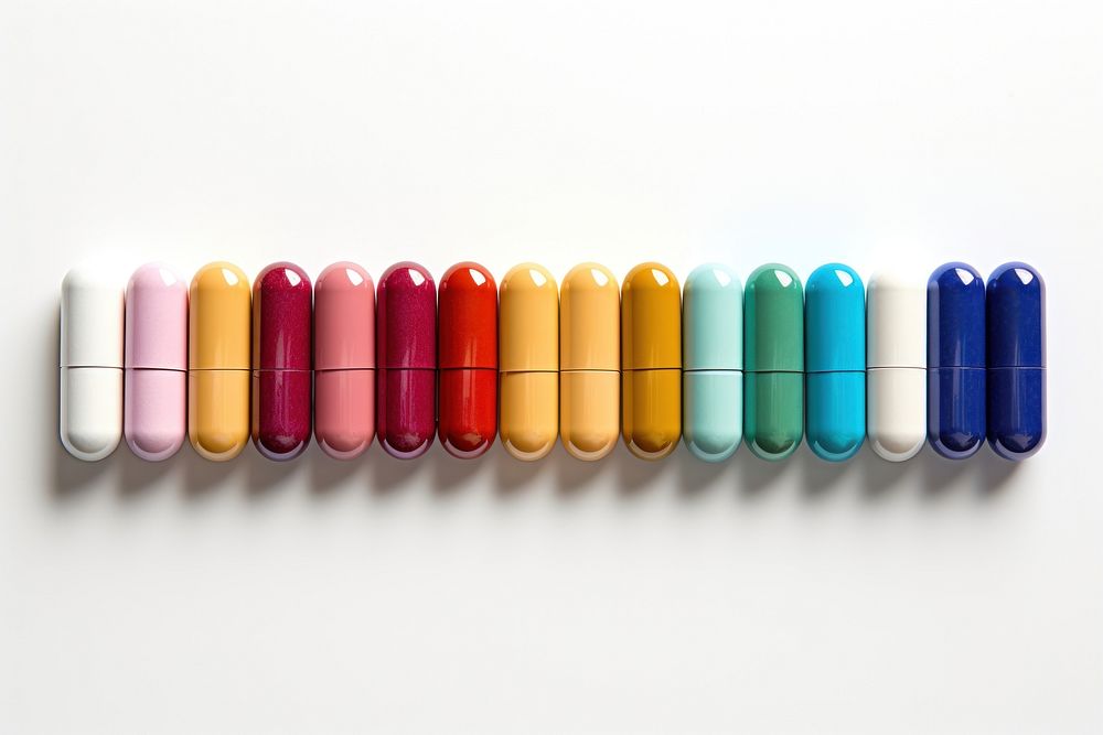 Pill capsules white background organization arrangement.