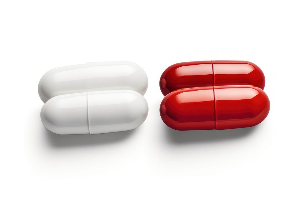 Pill capsules red white background antioxidant.