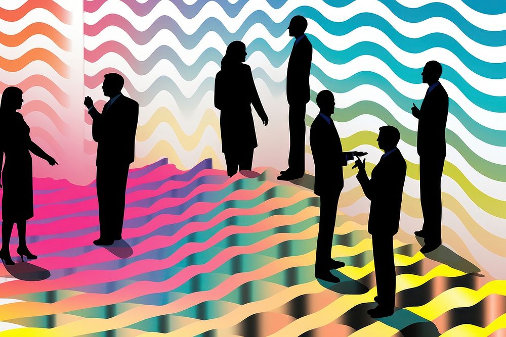 Wave of business people talking backgrounds silhouette abstract.