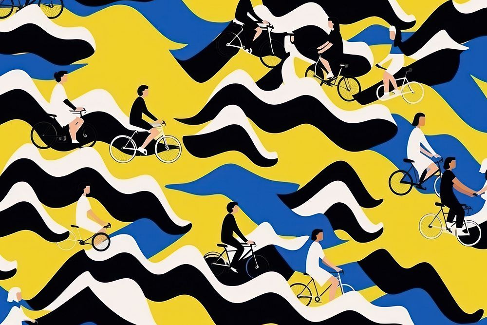 Wave of people cycling art backgrounds pattern.