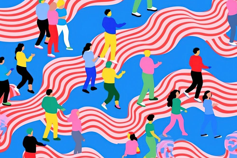 Wave of people dancing backgrounds pattern flag.