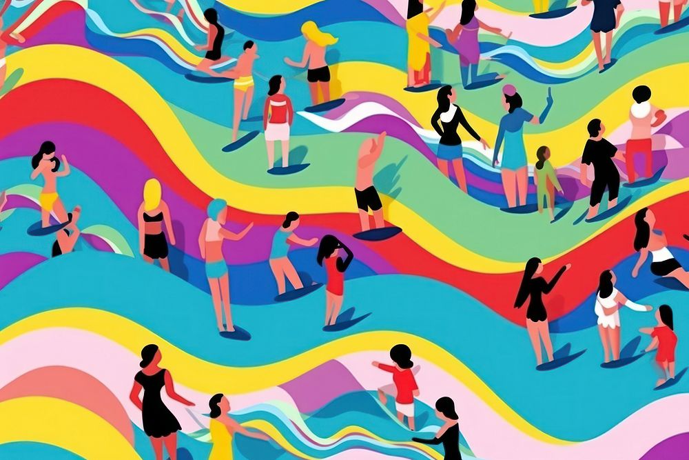 Wave people swimming art backgrounds | Free Photo Illustration - rawpixel