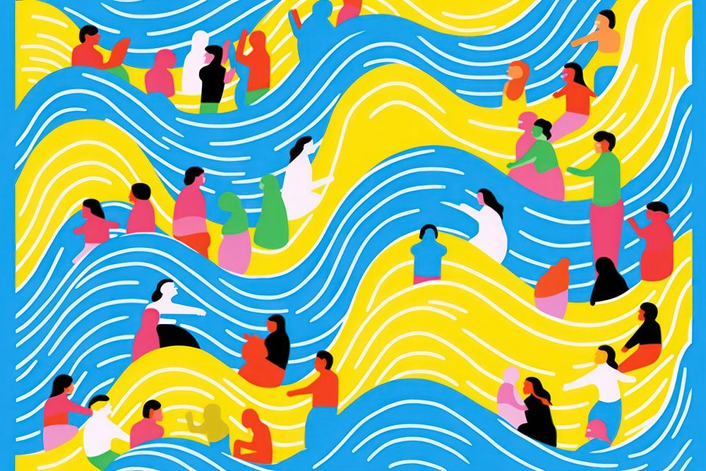 Wave of people swimming pattern art backgrounds.