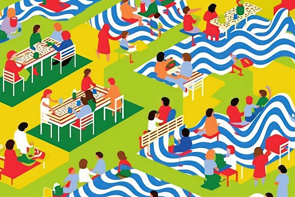 Wave of people picnic pattern togetherness playground.