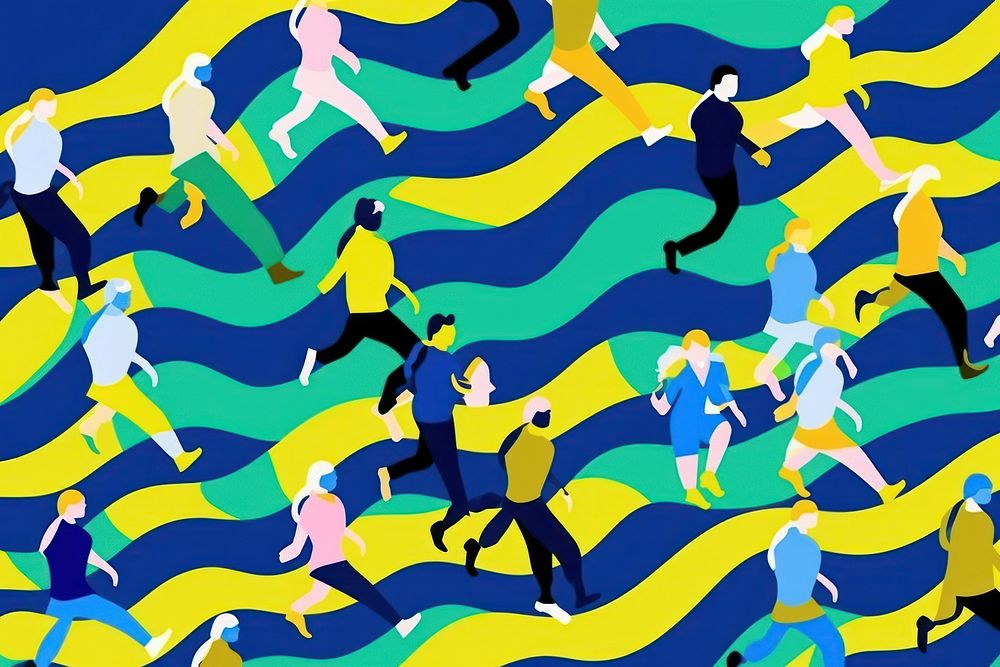 Wave of people running backgrounds abstract pattern.