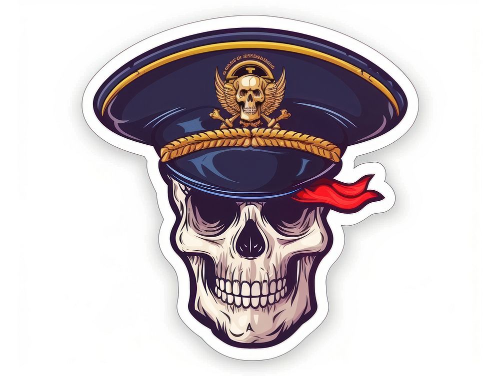 Warship sticker skull representation headwear cartoon.