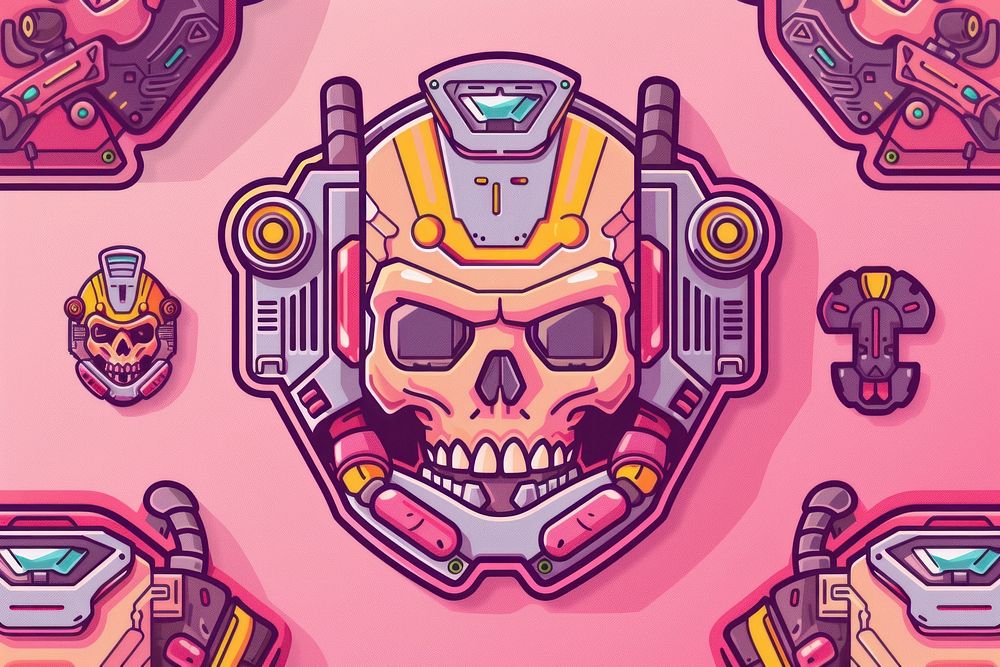 Technology sticker skull art representation illustrated.
