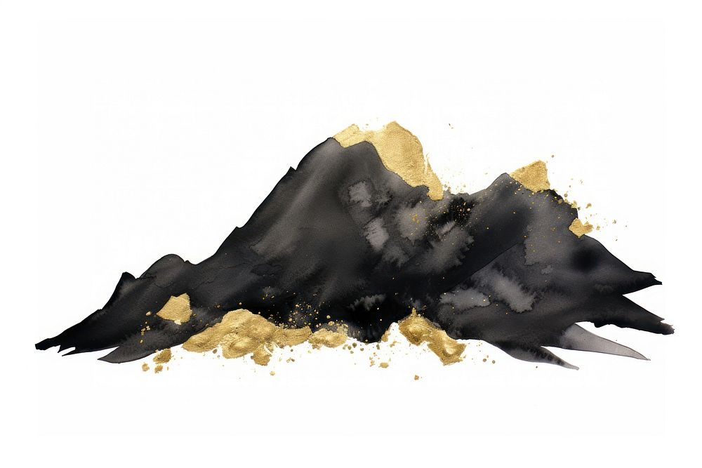 Black color mountain paint ink white background.