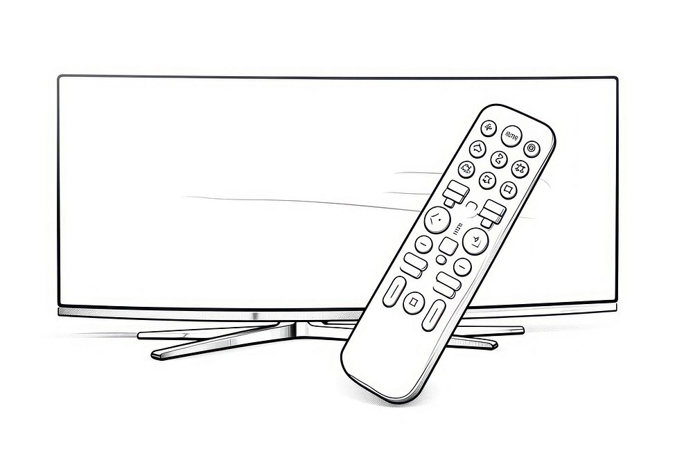 LED TV with remote control sketch white background electronics.
