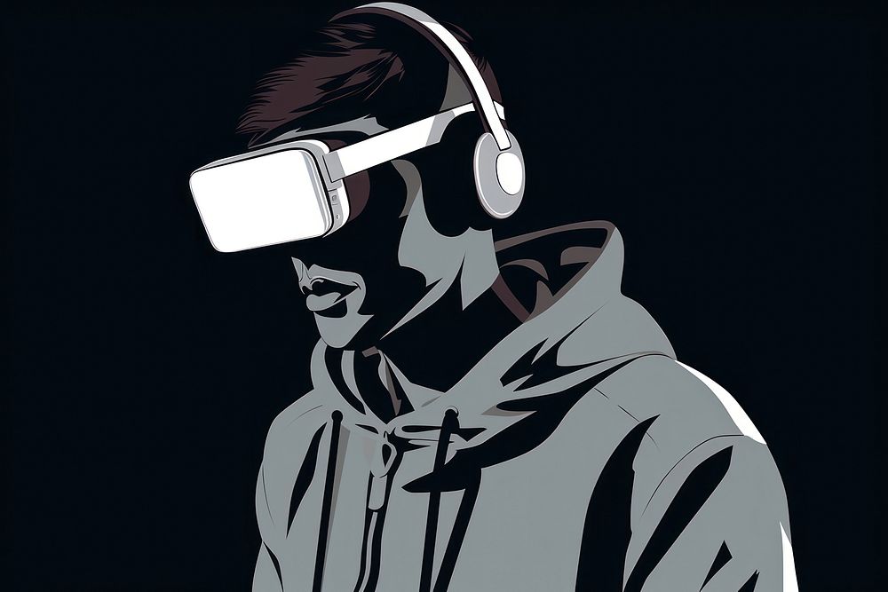 VR headset Line art headphones person.