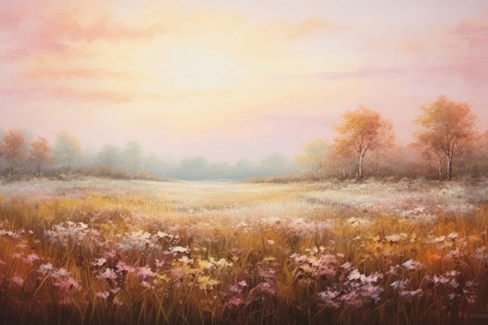 Meadow landscape painting outdoors nature meadow.