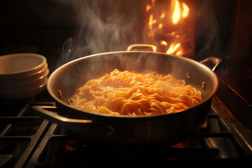 Kitchen light Noodles cooking.