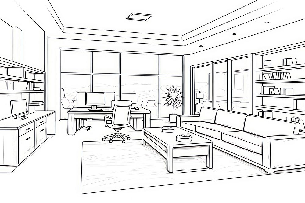 Open spaces office sketch architecture furniture.