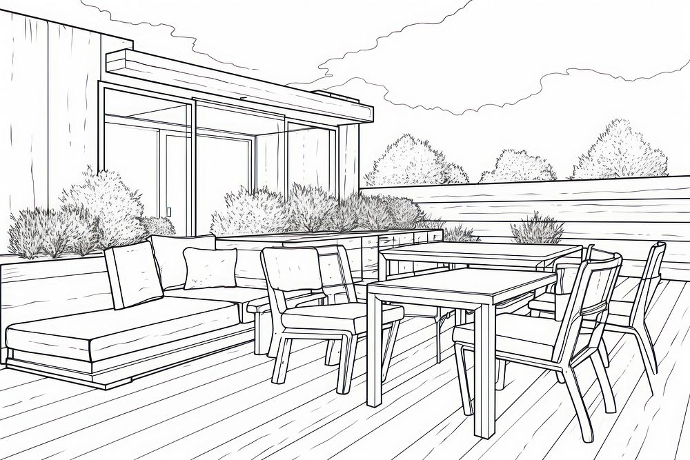 Outdoor office sketch furniture drawing.