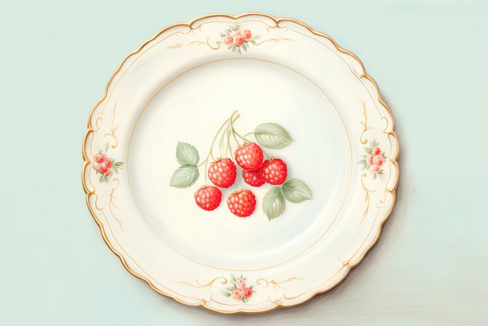 Painting of berry plate porcelain platter.
