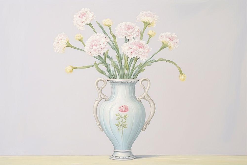 Painting of carnation vase flower plant art.