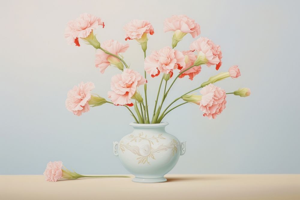 Painting of carnation vase flower plant art.