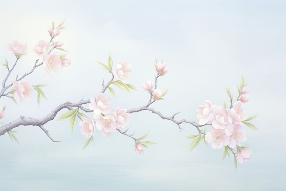 Painting of cherry blossom branch outdoors flower nature.