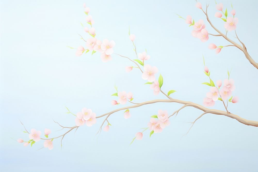 Painting of cherry blossom branch flower plant springtime.