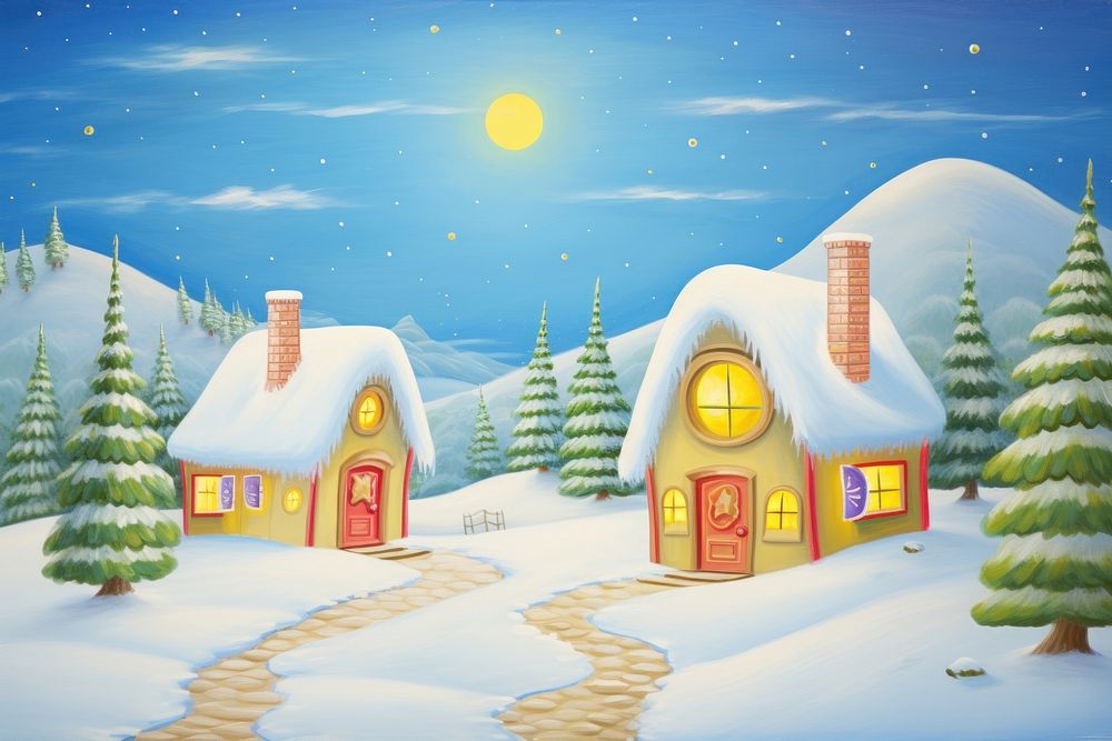 Painting of christmas night architecture building outdoors.