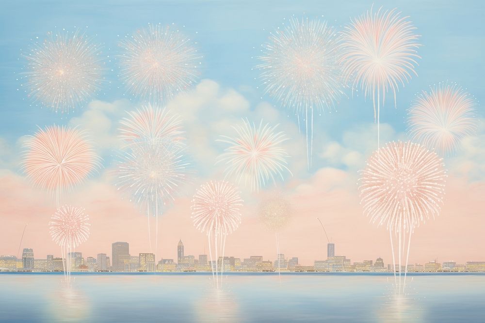 Painting of firework at night fireworks architecture cityscape.