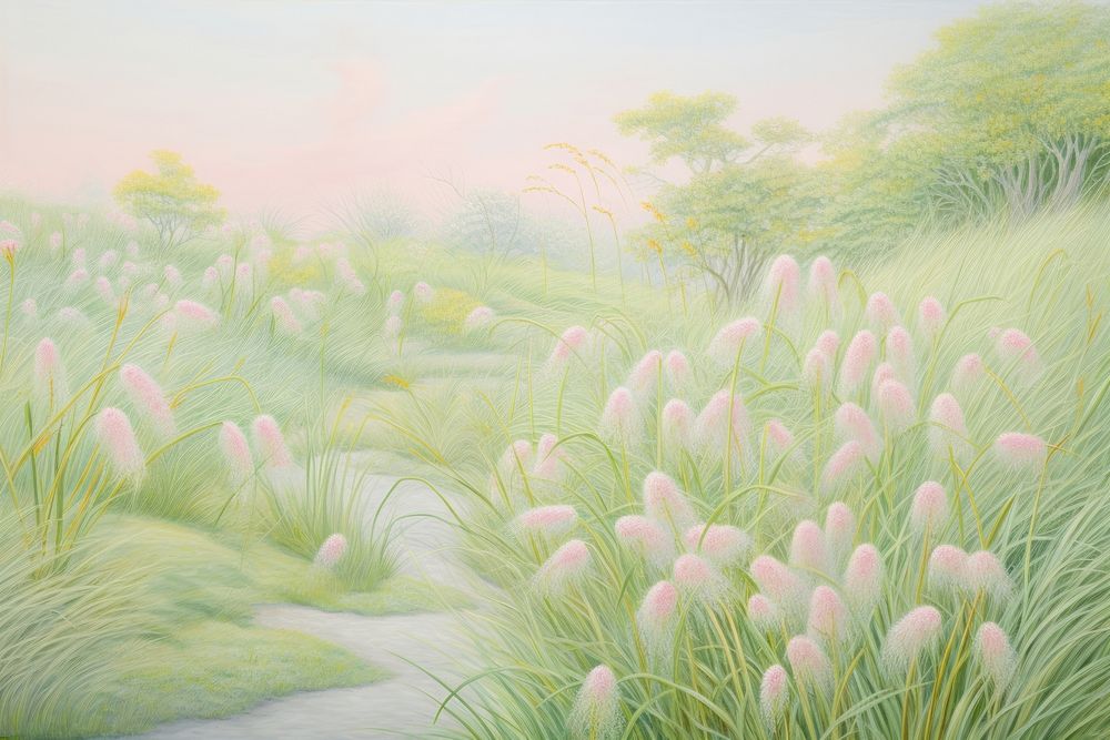 Painting of grass in garden outdoors nature plant.