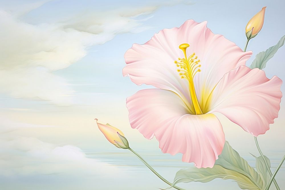 Painting of hibicus hibiscus blossom flower.