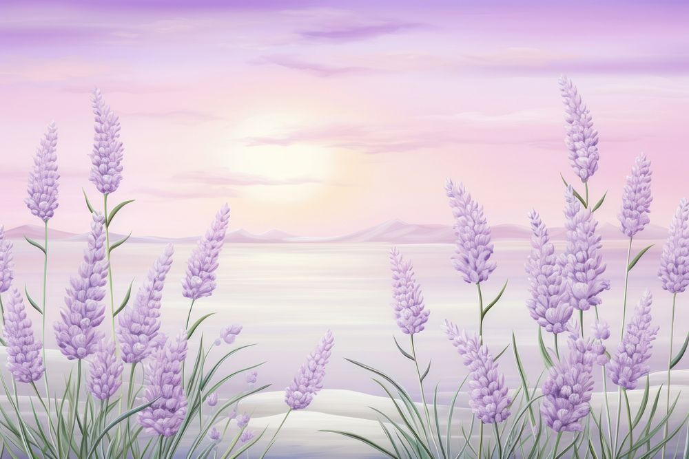 Painting of lavender backgrounds landscape outdoors.
