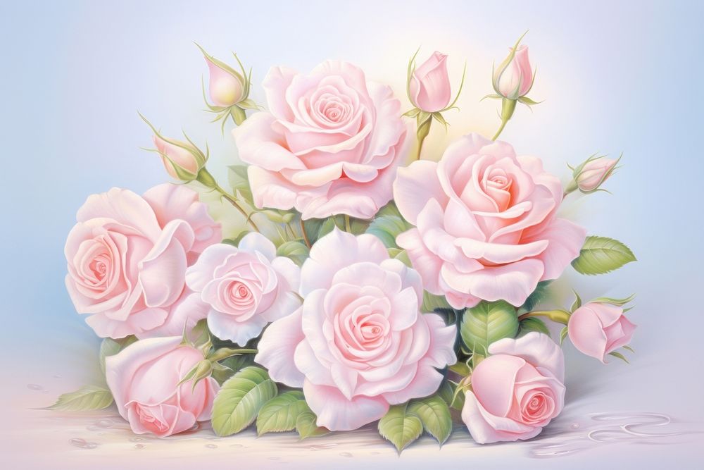 Painting of rose bouquet flower petal plant.