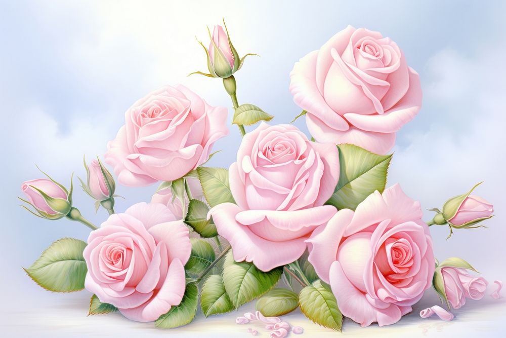 Painting of rose bouquet flower petal plant.