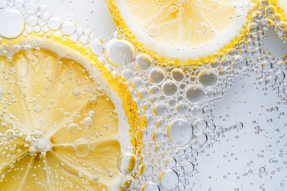 Lemon halved fruits oil bubble backgrounds plant food.