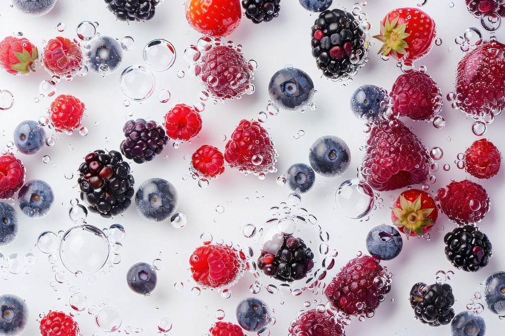 Mix berries oil bubble backgrounds blackberry raspberry.