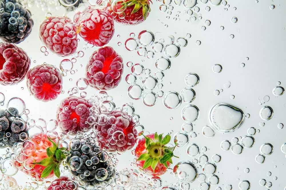 Mix berries oil bubble backgrounds raspberry fruit.